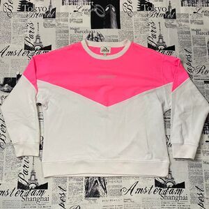 Jordache Vintage Women's White neon Pink Sweatshirt pullover colorblock